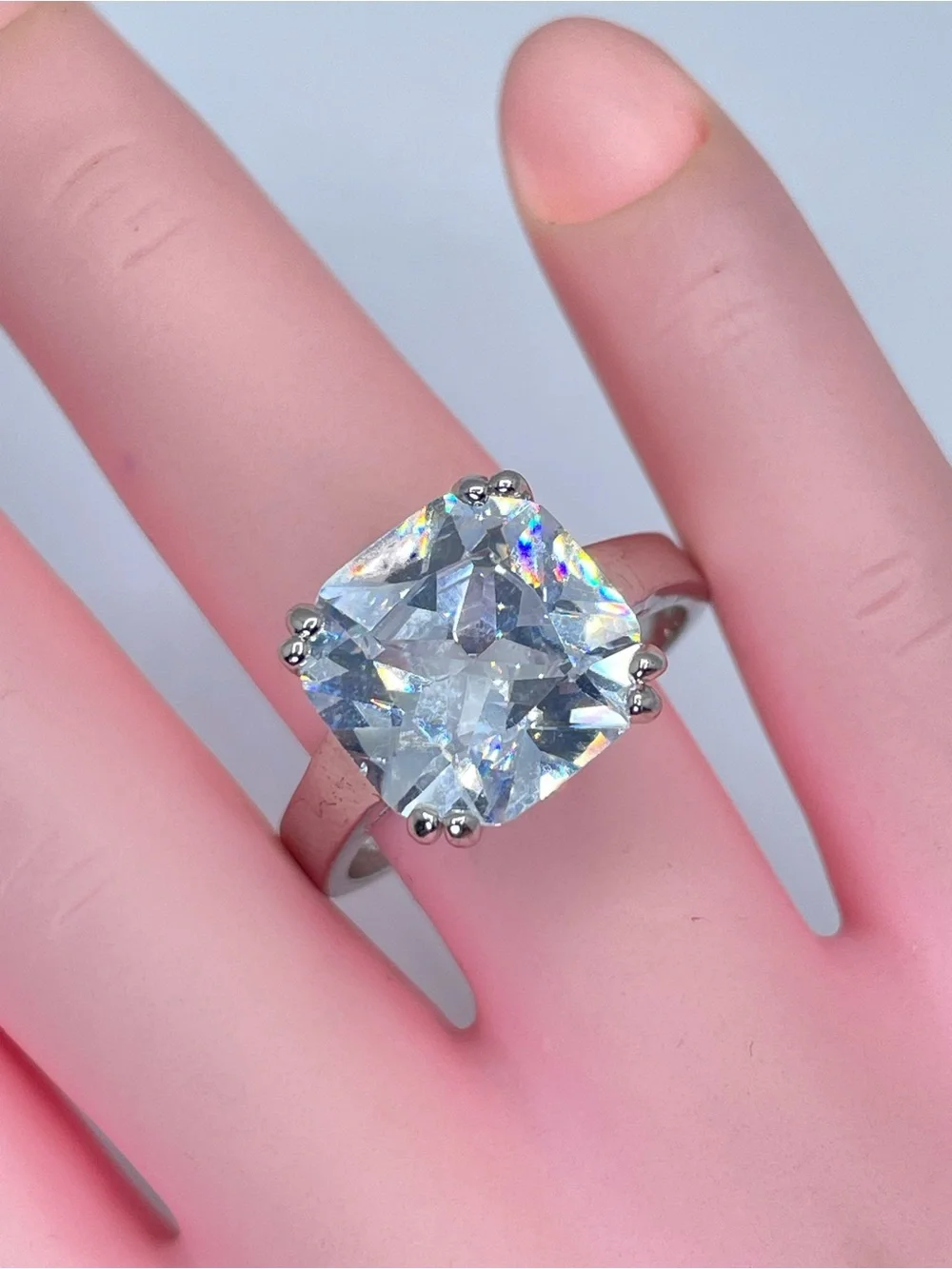 Swarovski Crystal Elements Diamond White Cushion Cut Ring Silver Sz 9 Statement